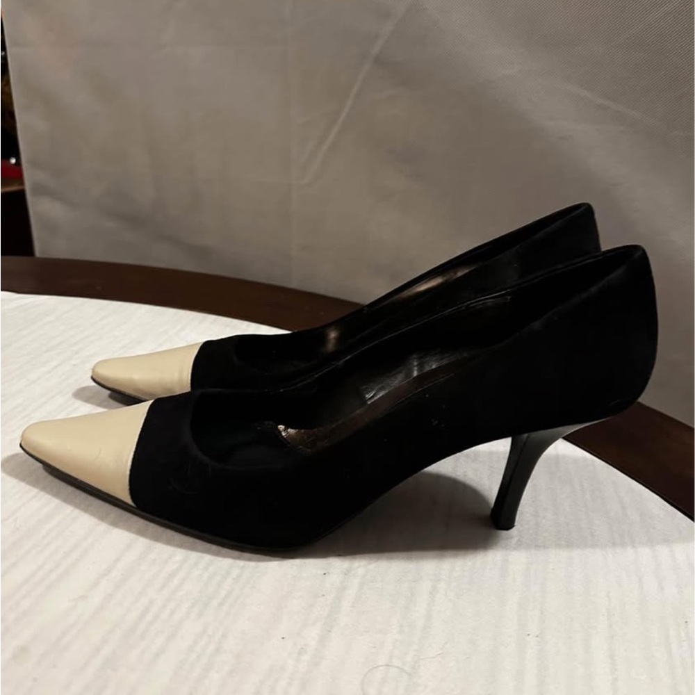 Calvin Klein Black and Cream Heels with Pointed Toe